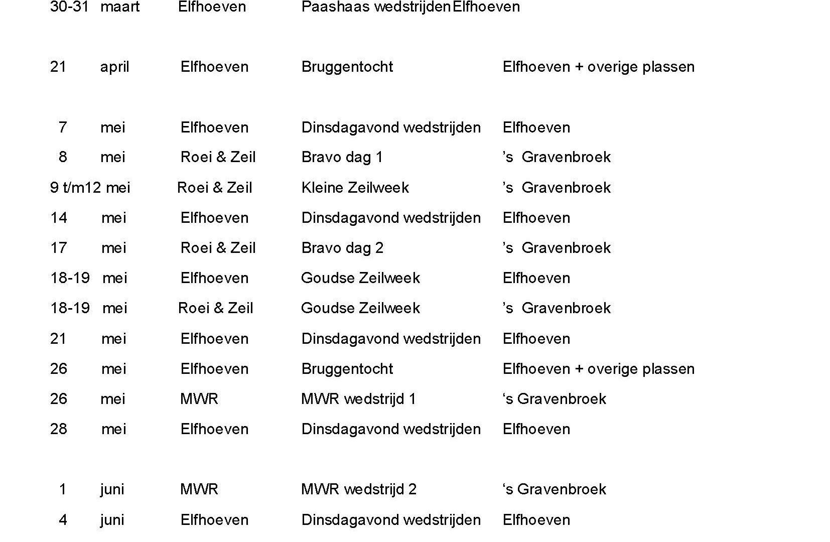 Wedstrijdkalender